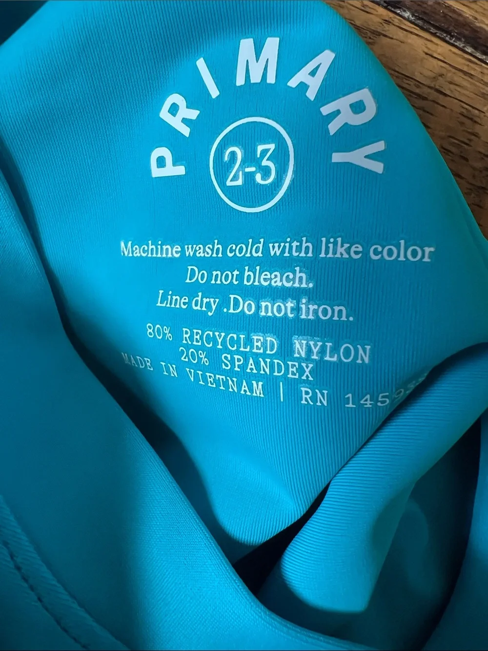 Primary Kids Bright Blue Long Sleeve Rashguard Swim Shirt Size 2T-3T